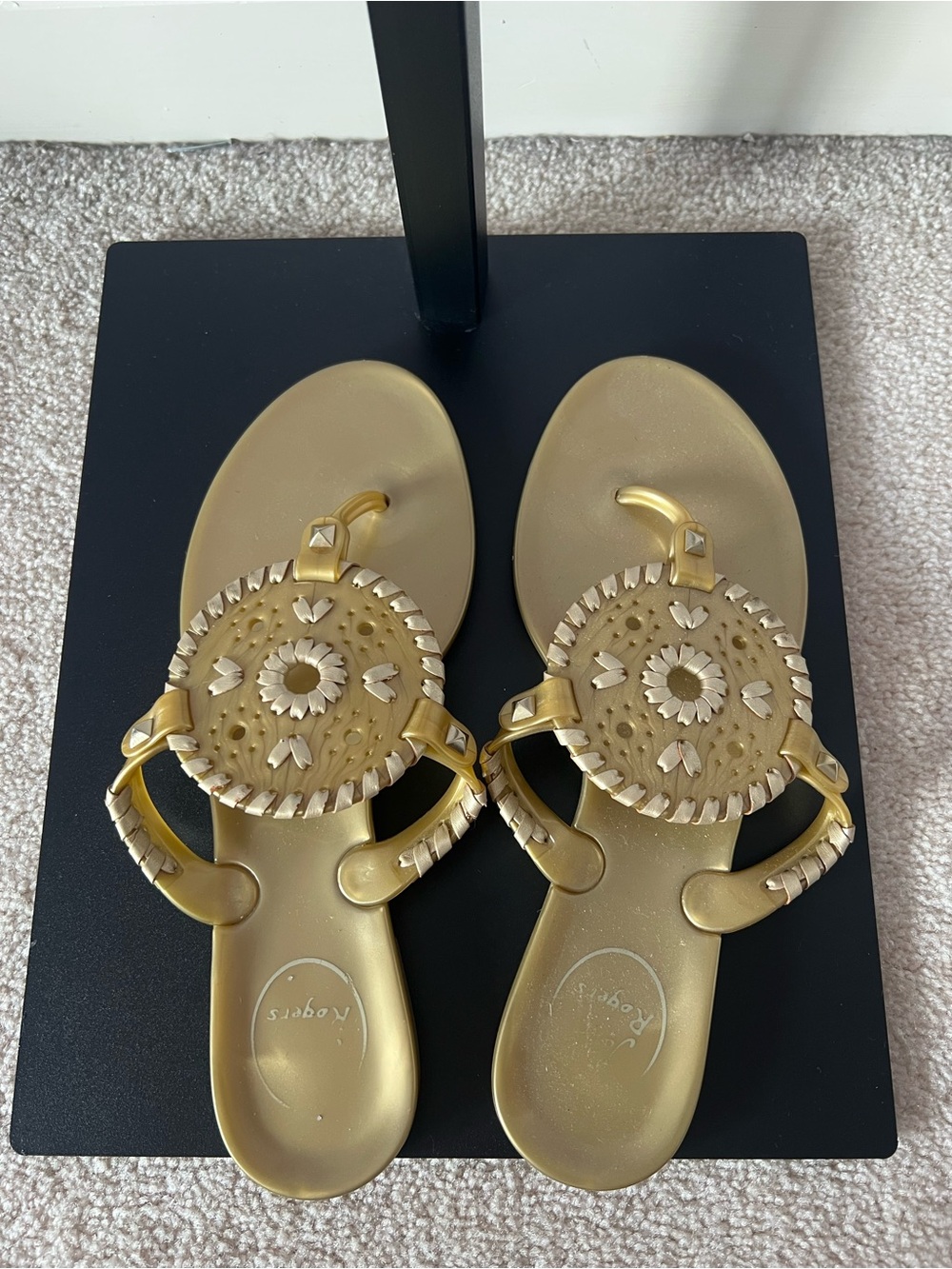 Jack Rogers Gold Braided Medallion Thong Sandals